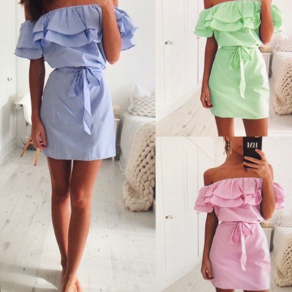 ‼️‼️SALE ‼️‼️Off The Shoulder Ruffle Collar Striped Mini Dress. Must Bundle‼️ - Picture 7 of 7